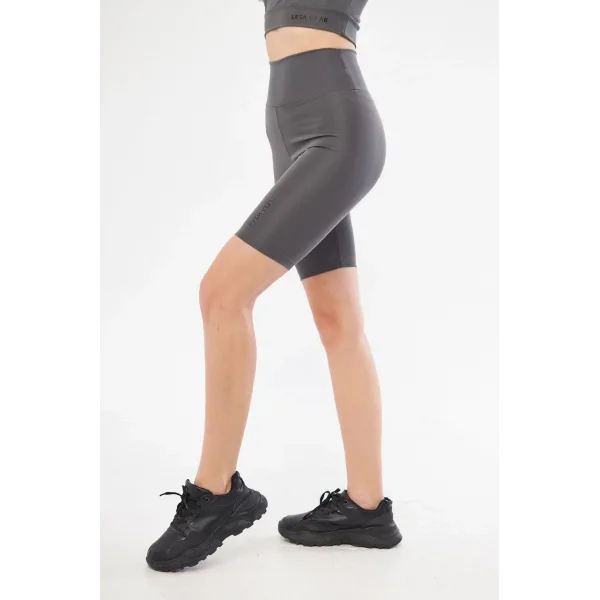 Yüksek Bel Biker Sporcu Şort - Füme