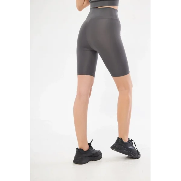 Yüksek Bel Biker Sporcu Şort - Füme