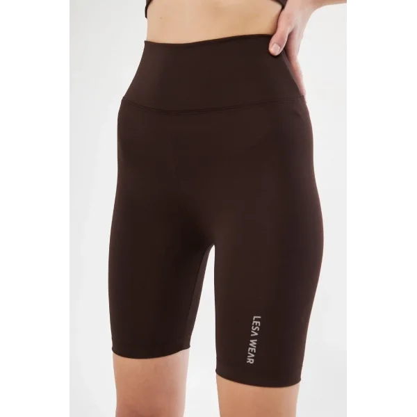 Yüksek Bel Biker Sporcu Şort - Kahve