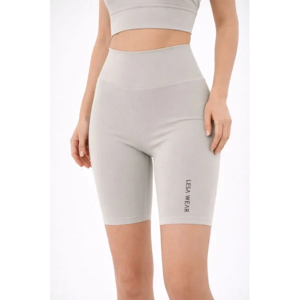 Yüksek Bel Biker Sporcu Şort - Taş