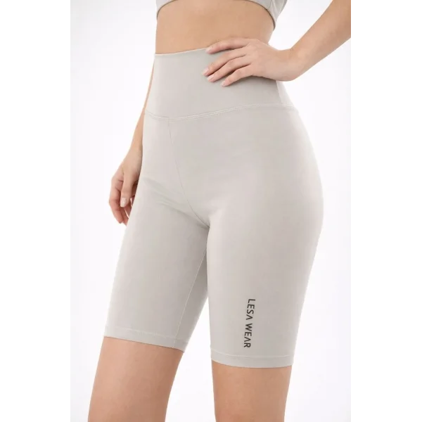 Yüksek Bel Biker Sporcu Şort - Taş