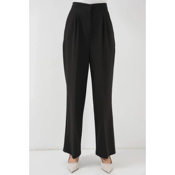 Yüksek Bel Bol Kumaş Pantolon 6697  Siyah