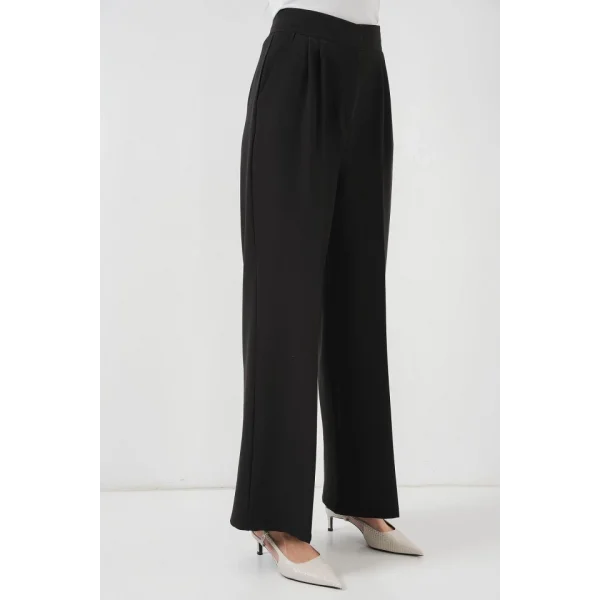 Yüksek Bel Bol Kumaş Pantolon 6697  Siyah