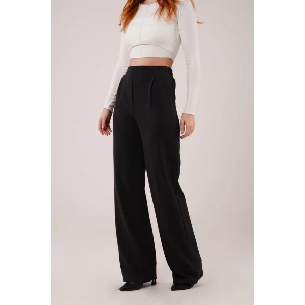 Yüksek Bel Bol Paça Krep iyah Pantolon