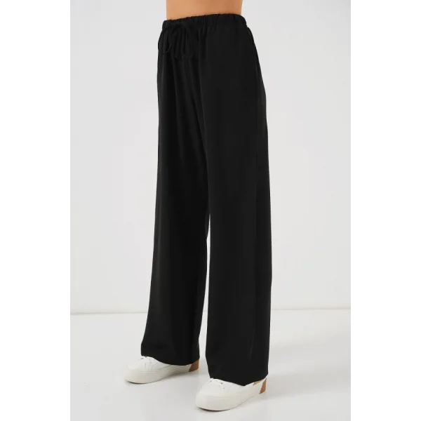 Yüksek Bel Bol Paça Pantolon - Siyah