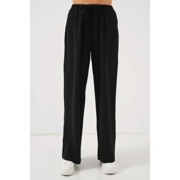 Yüksek Bel Bol Paça Pantolon - Siyah