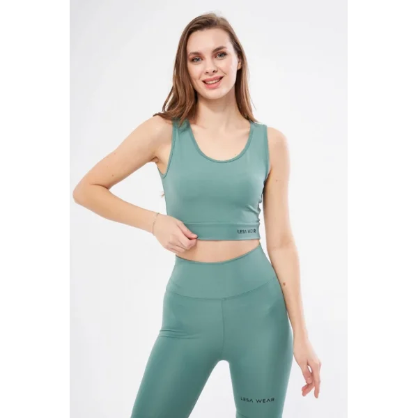 Yüksek Bel Dalgıç Croplu Biker Şortlu Takım  int Yeşili