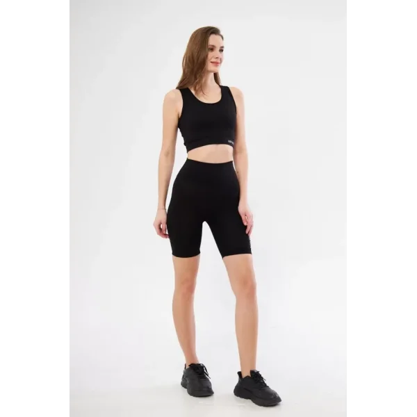 Yüksek Bel Dalgıç Croplu Biker Şortlu Takım  iyah