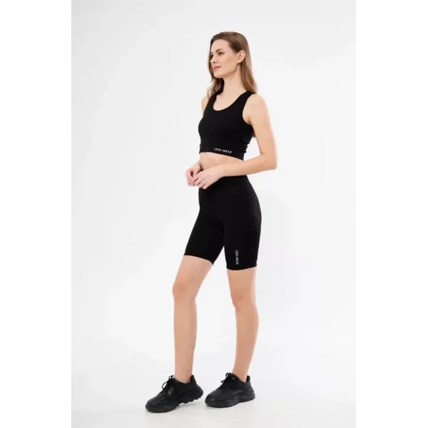 Yüksek Bel Dalgıç Croplu Biker Şortlu Takım  iyah