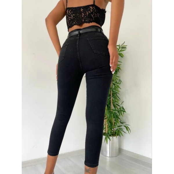 Yüksek Bel Düğme Ve Yırtık Detaylı Kot Pantolon Jean 92cm