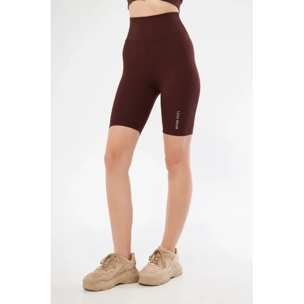 Yüksek Bel Fitilli Biker Baskılı Şort - Bordo