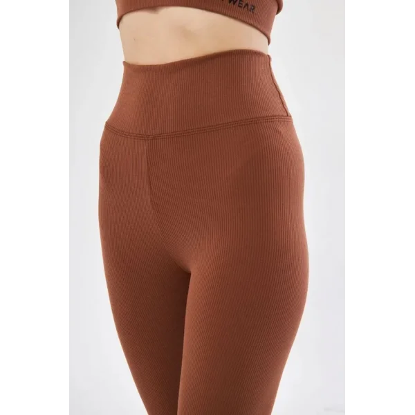 Yüksek Bel Fitilli Tayt  Kahve