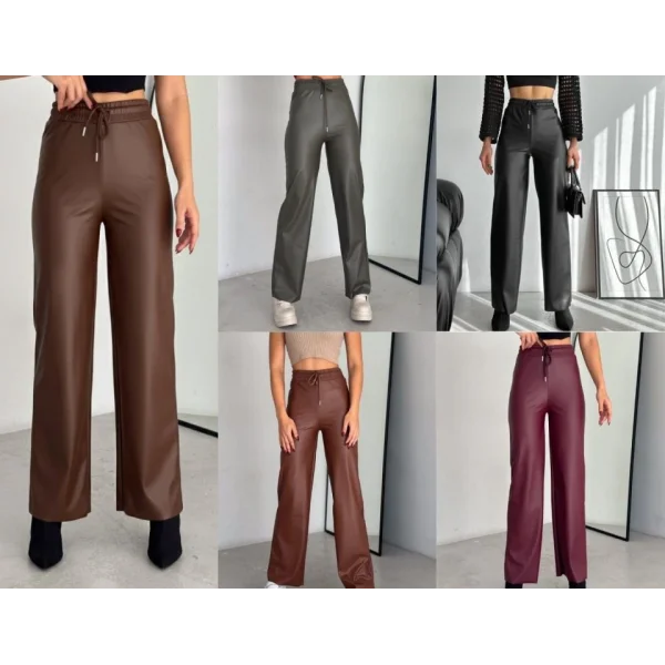 Yüksek Bel Geniş Paça Içi şardonlu Deri Pantolon.