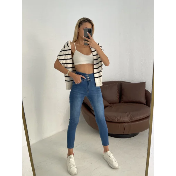 Yüksek Bel ikralı Jean Pantolon 90 Cm