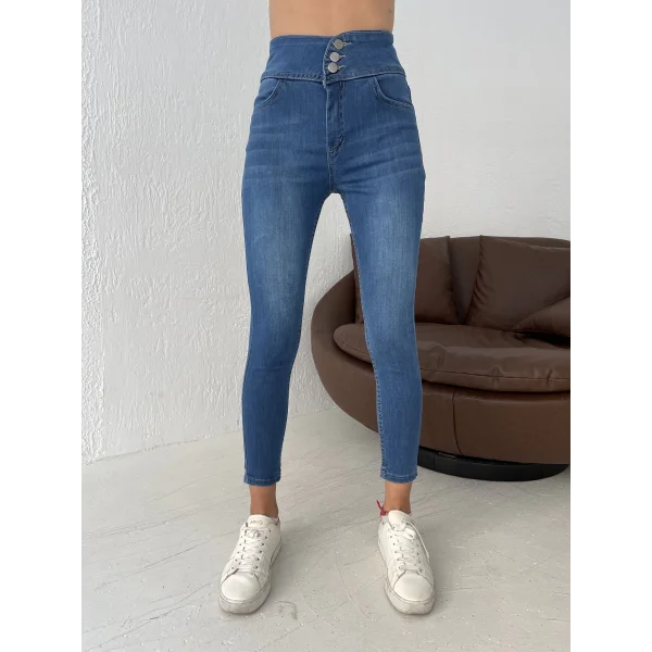 Yüksek Bel ikralı Jean Pantolon 90 Cm