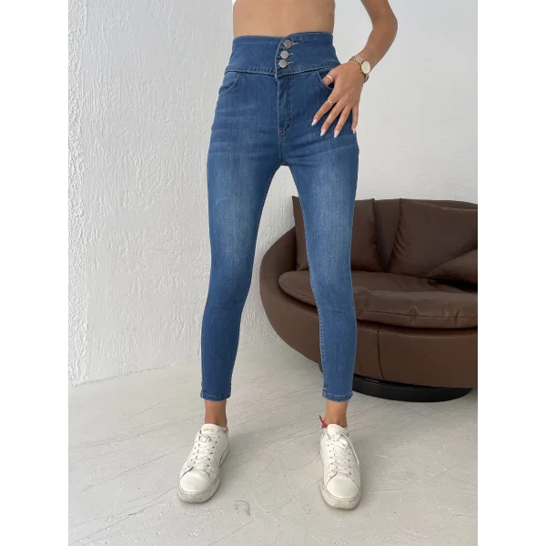Yüksek Bel ikralı Jean Pantolon 90 Cm