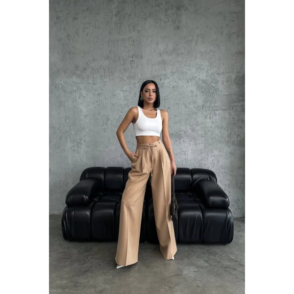 Yüksek Bel Kordon Detayli Pantolon