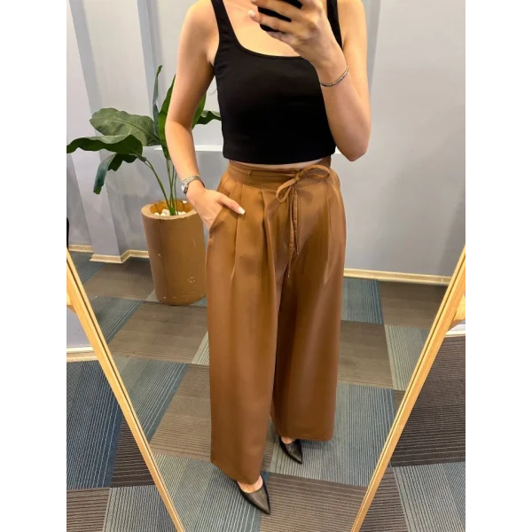 Yüksek Bel Kordon Detayli Pantolon