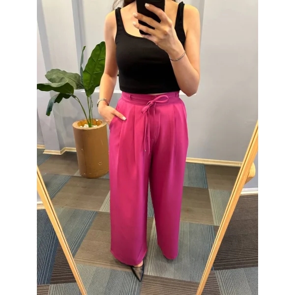 Yüksek Bel Kordon Detayli Pantolon