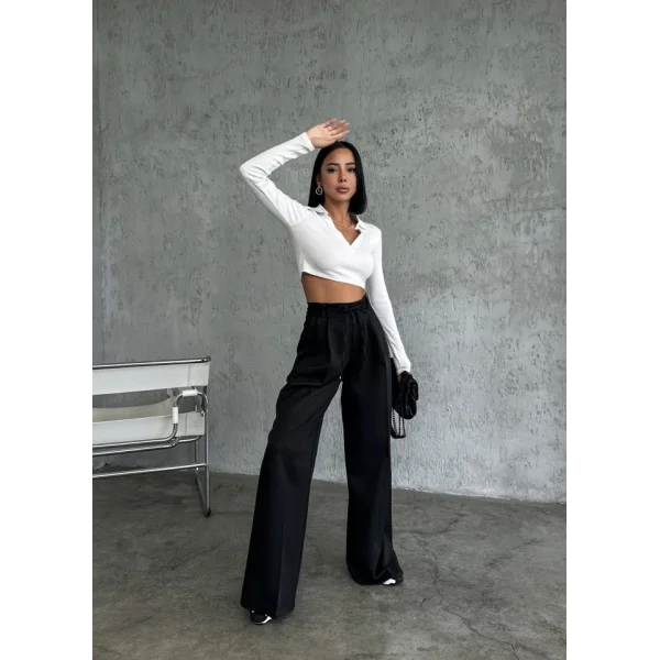 Yüksek Bel Kordon Detayli Pantolon