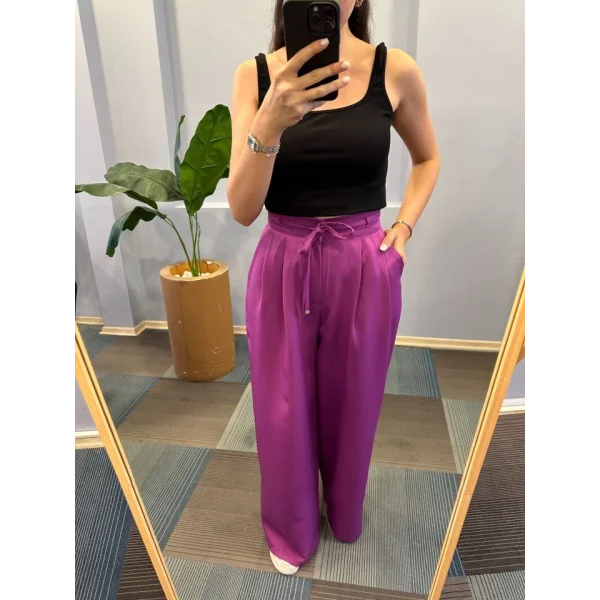 Yüksek Bel Kordon Detayli Pantolon