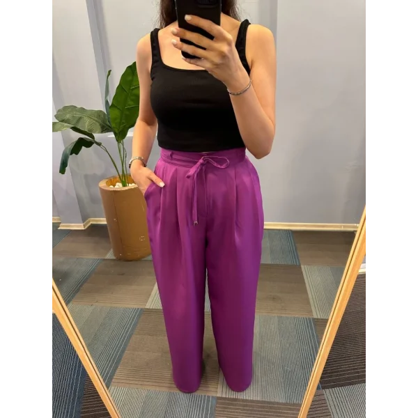 Yüksek Bel Kordon Detayli Pantolon