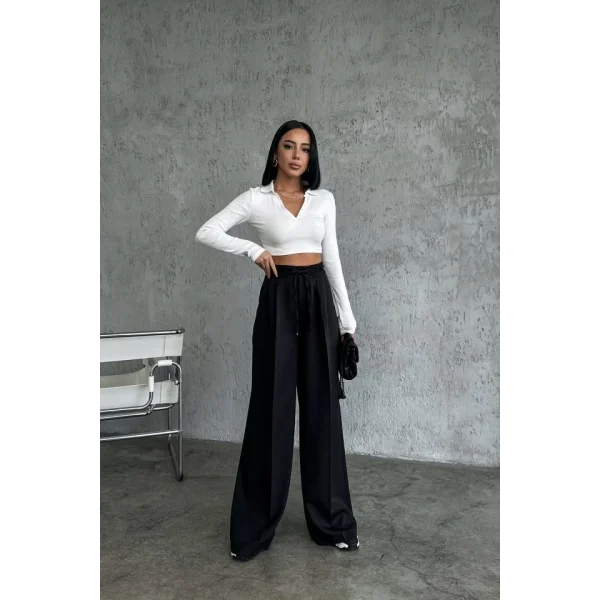 Yüksek Bel Kordon Detayli Pantolon