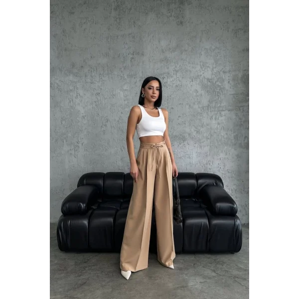 Yüksek Bel Kordon Detayli Pantolon