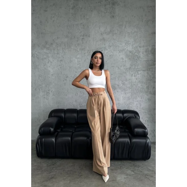 Yüksek Bel Kordon Detayli Pantolon