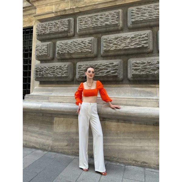 Yüksek Bel Palazzo Metal Düğme  Pantolon