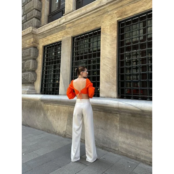 Yüksek Bel Palazzo Metal Düğme  Pantolon