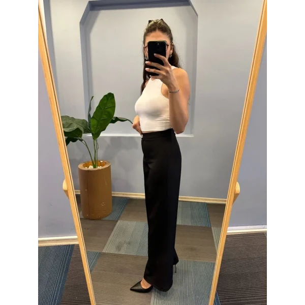 Yüksek Bel Palazzo Metal Düğme  Pantolon