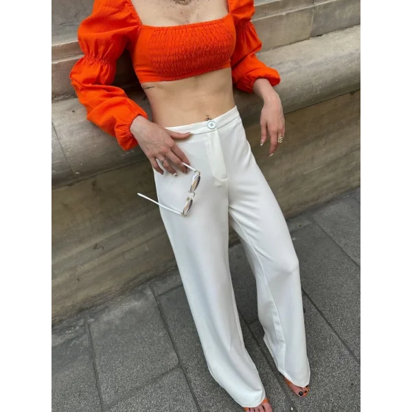 Yüksek Bel Palazzo Metal Düğme  Pantolon