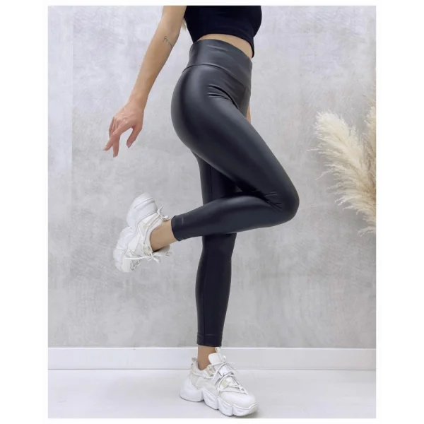 Yüksek Bel Toparlayıcı İçi Şardonlu Deri Tayt