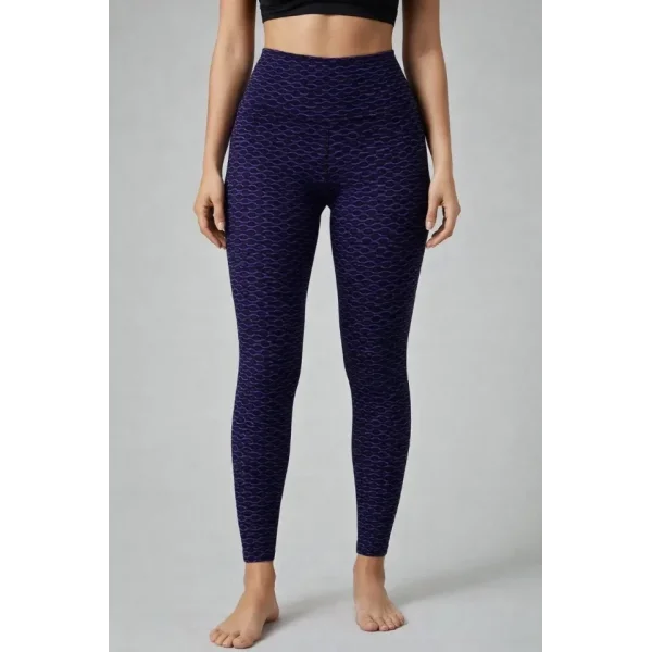 Yüksek Bel Toparlayıcı Likralı Büzgülü Tayt - Mavi