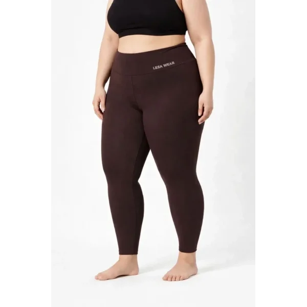 Yüksek Bel Toparlayıcı Likralı Dalgıç Spor Tayt Esnek Battal Büyük Beden - Kahverengi