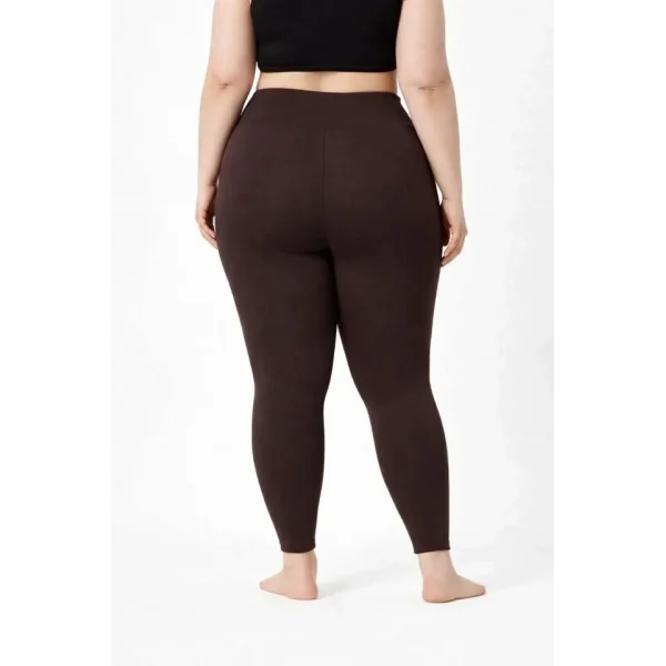 Yüksek Bel Toparlayıcı Likralı Dalgıç Spor Tayt Esnek Battal Büyük Beden - Kahverengi