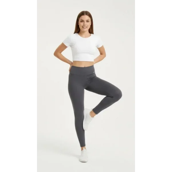 Yüksek Bel Toparlayıcı Likralı Dalgıç Spor Tayt Esnek Rahat Kalıp - Füme