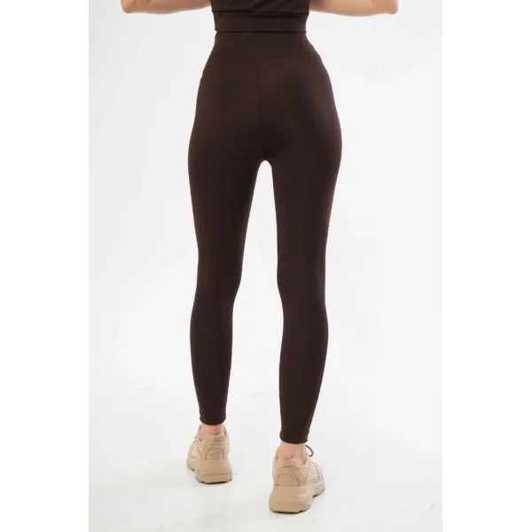 Yüksek Bel Toparlayıcı Likralı Dalgıç Spor Tayt Esnek Rahat Kalıp - Kahve