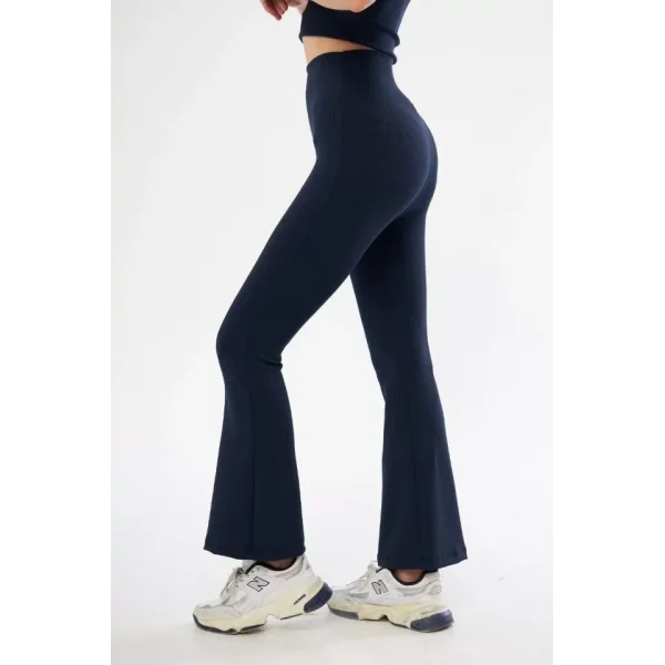 Yüksel Bel Fitilli İspanyol Paça Tayt - Lacivert