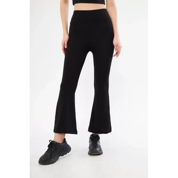 Yüksel Bel Fitilli İspanyol Paça Tayt - Siyah