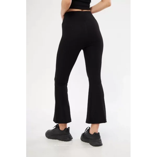 Yüksel Bel Fitilli İspanyol Paça Tayt - Siyah