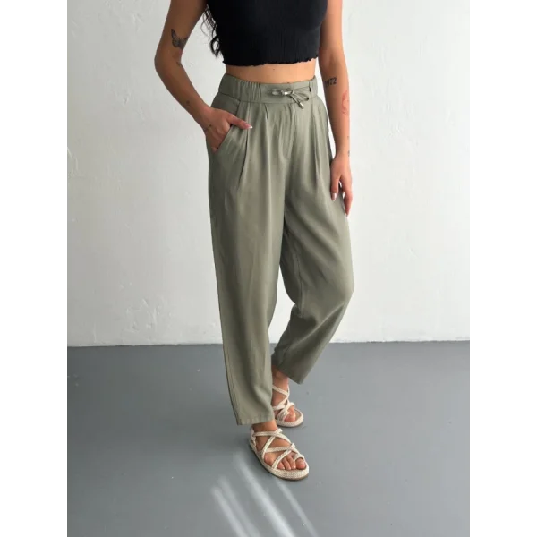 Yüksel Bel Rahat Paça Pantalon - Su Yeşili