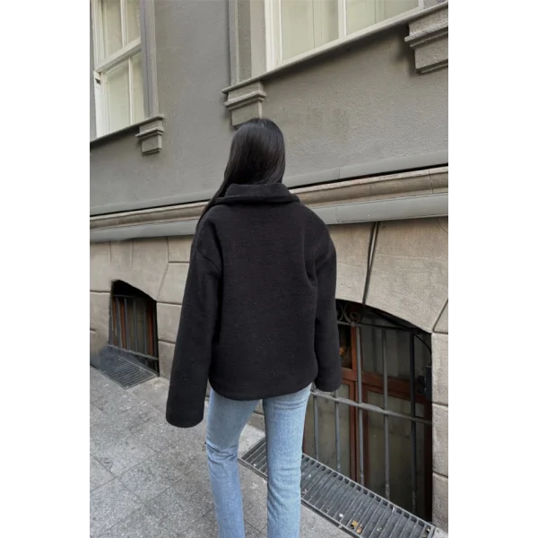 YÜN CROP KABAN  Siyah