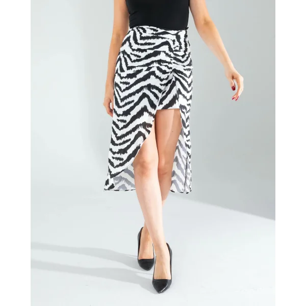 Zebra Desen Yandan Büzgülü Etek