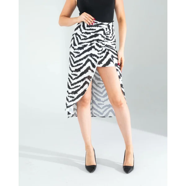 Zebra Desen Yandan Büzgülü Etek