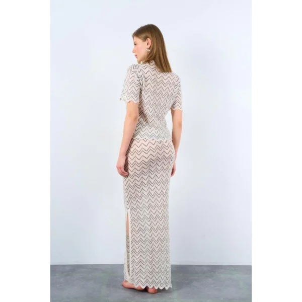 Zikzak Desenli Etekli Takım  KremSiyah