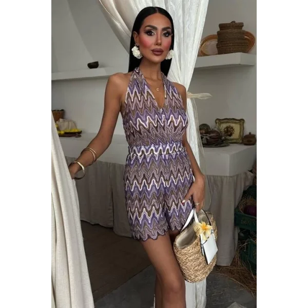 Zikzak Desenli Multi Renk Geçişli Mini Tulum 1365