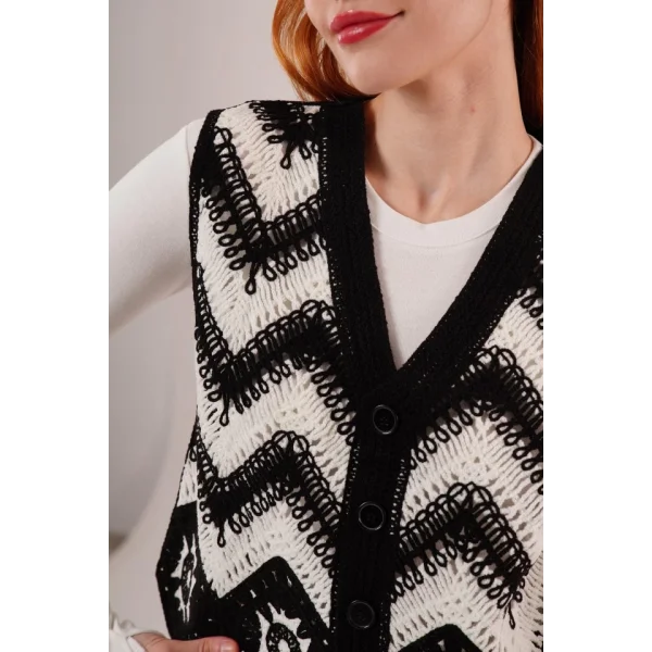 Zikzak Geçişli Triko Örme iyah Yelek