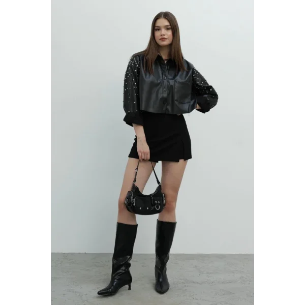 Zımbalı Deri Gömlek  iyah